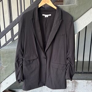 VERONICA BEARD MARTEL BLACK Jacket Womens Blazer Ruched Sleeves Cotton Sz XL